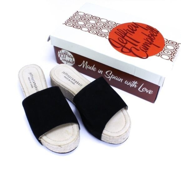 Jeffrey Campbell Black Suede Espadrille Slip-On Platform Sandals - Picture 3 of 7